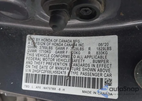 2020 Honda Civic Lx from USA, damaged, VIN 2HGFC2F68LH562478